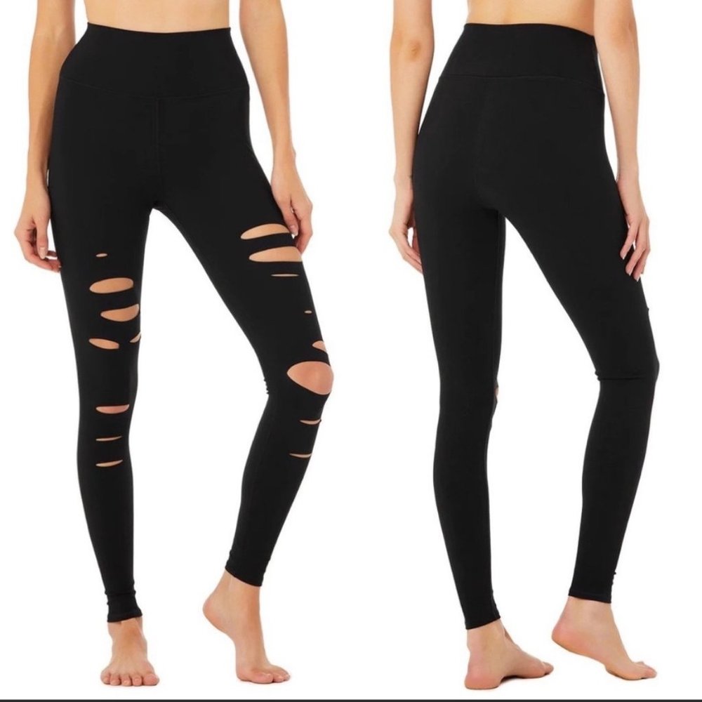 NWOT Alo Yoga High-Waist Ripped Warrior Legging Black Medium